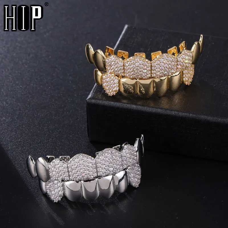 Hip Hop CZ Stones Teeth Grillz Hat Cube Zircon Ice Out Mini Paving Top and Bottom Charm Grill W250412