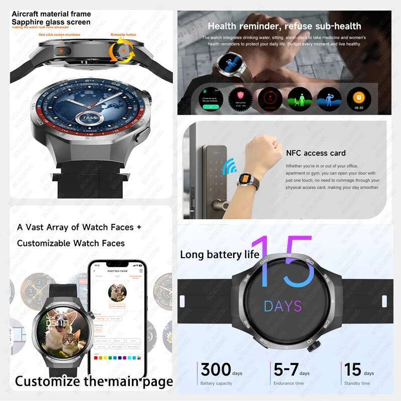 For Huawei Xiaomi GT5 Pro Smart Watch Men AMOLED HD Screen GPS NFC Heart Rate Bluetooth Call IP68 Waterproof SmartWatch 2025 New