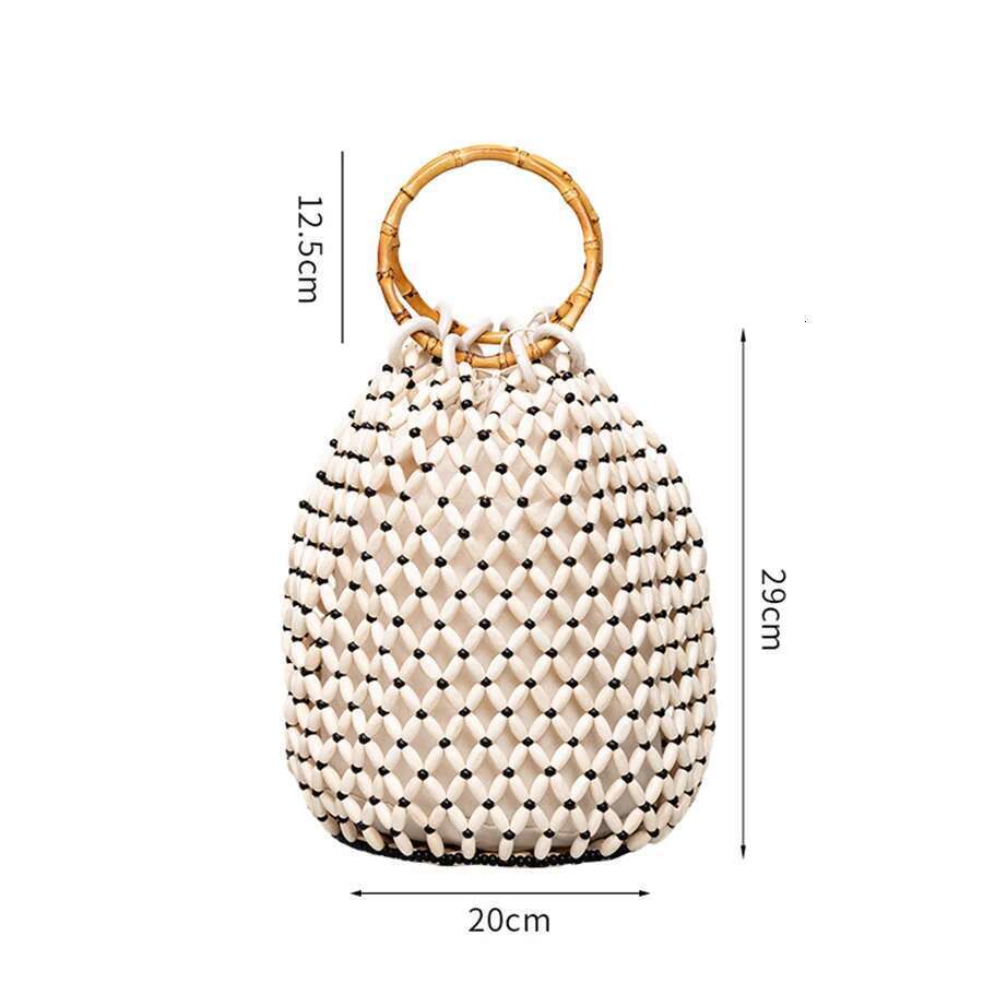 womens woven new hollow out bucket summer design commuter wood bead totes bag bohemian travel beach handbag clutch bags
