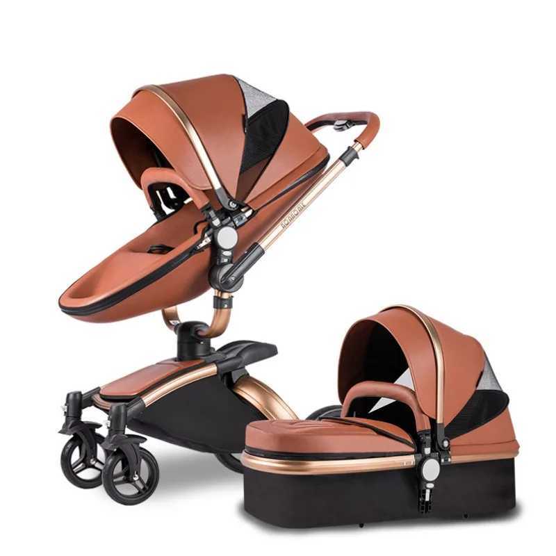 3-in-1 luxury high view baby stroller with car seat foldable newborn baby stroller PU leather two-way baby stroller W250411
