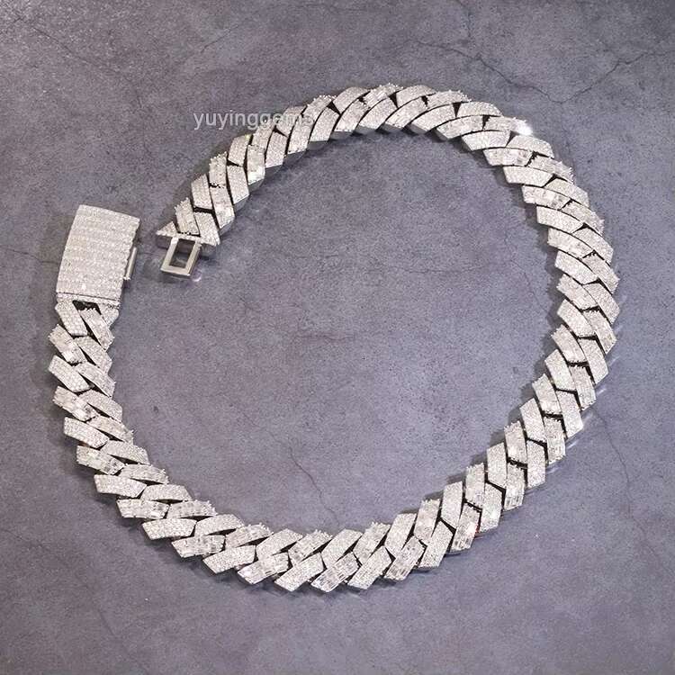 Customized Luxury 22mm Width Mens Link S925 Silver with Iced Out Vvs Moissanite White Gold Plated baguette Cuban Chain