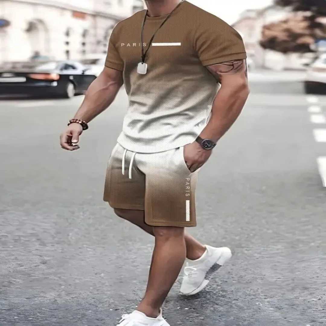2025 Summer Simple Letter Printing Mens Crewneck Short sleeved Top and Shorts Harajuku Street Fashion Mens Casual ClothingXJ250412
