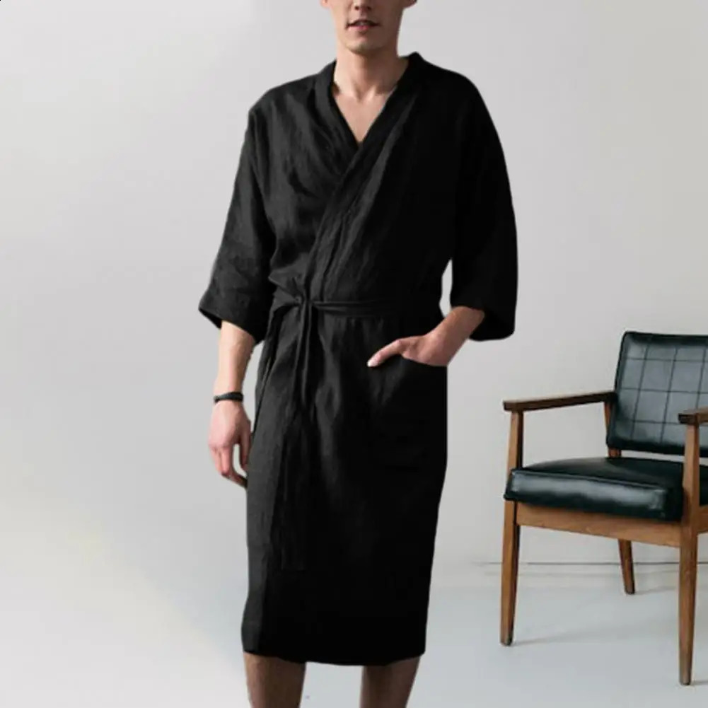 MenS Nightgown Cotton And Linen Robes Spring And Summer Autumn Japanese Kimono Nightgown Homewear Bath Steamed Clothes 250409
