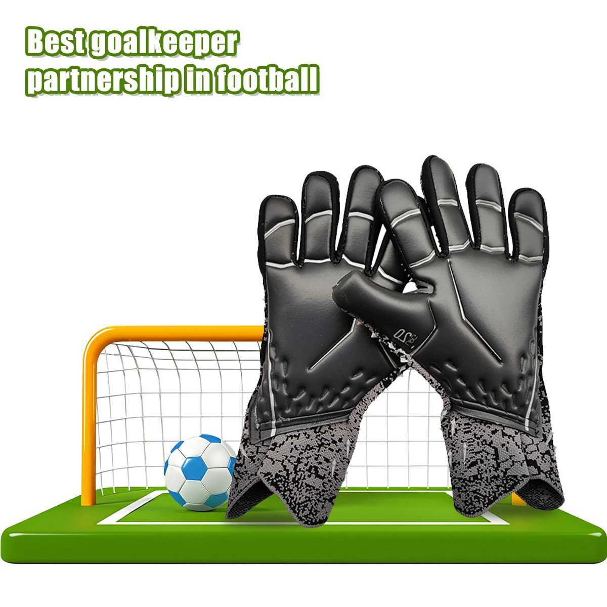 Super grip goalkeeper gloves PU anti slip latex palm and rubber spinning hand design make it the best football company.XJ250412