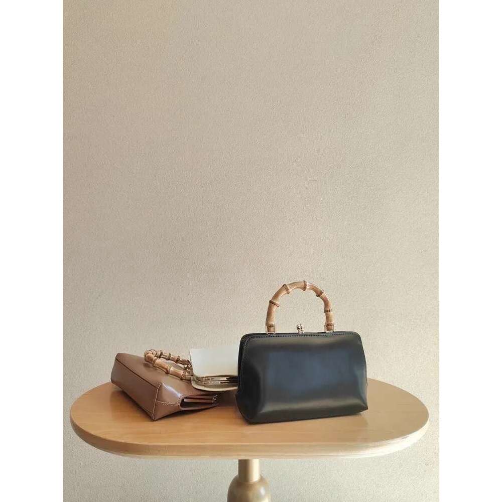 Women Designer Fashion Bamboo Bag Split Leather Tote Handbag New Ladies Casual Single Shoulder Solid Color Crossbody Bags