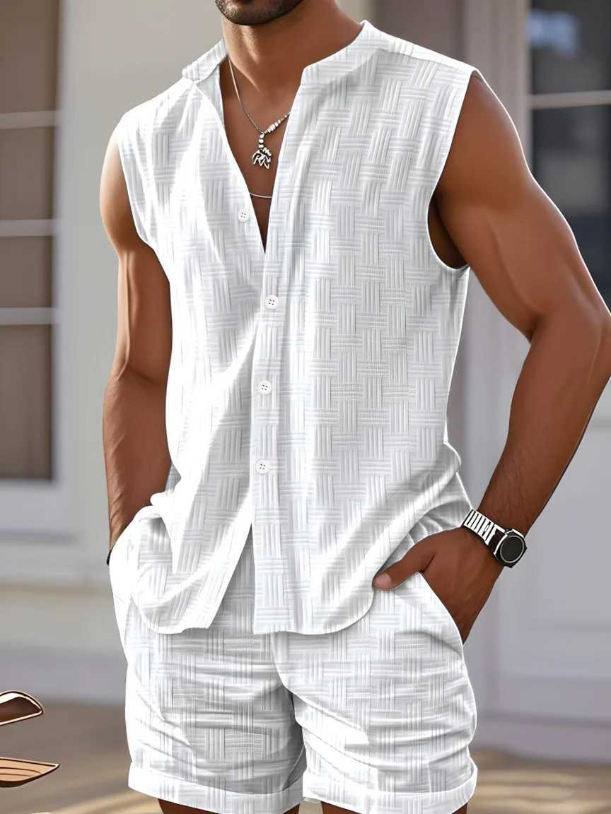 2025 European and American mens summer vest casual loose sleeveless solid color beachwearXJ250412