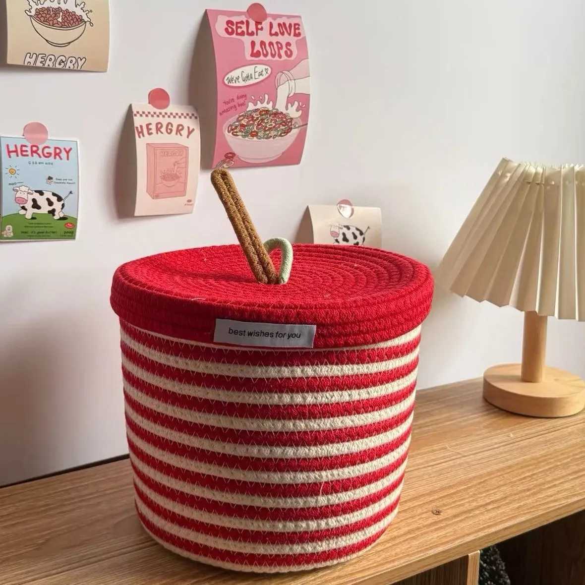Small Rope Baskets for Storage Baskets for Gifts Empty Cute Round Woven Basket Cotton Toy Basket Storage Bins for Organizer Y251112