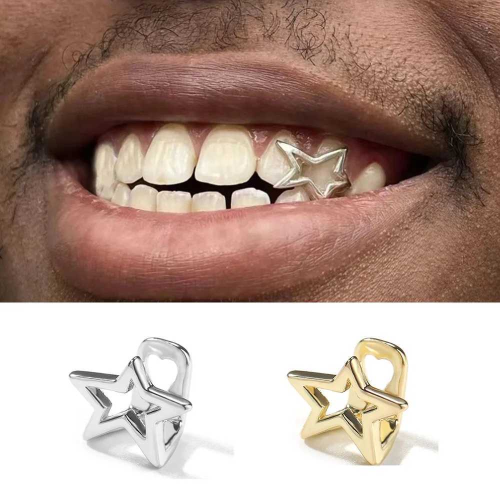 Rachelz Irregular Hollow Pentagram Teeth Grillz Hip Hop Gold Silver Colored Tooth Cap W250412