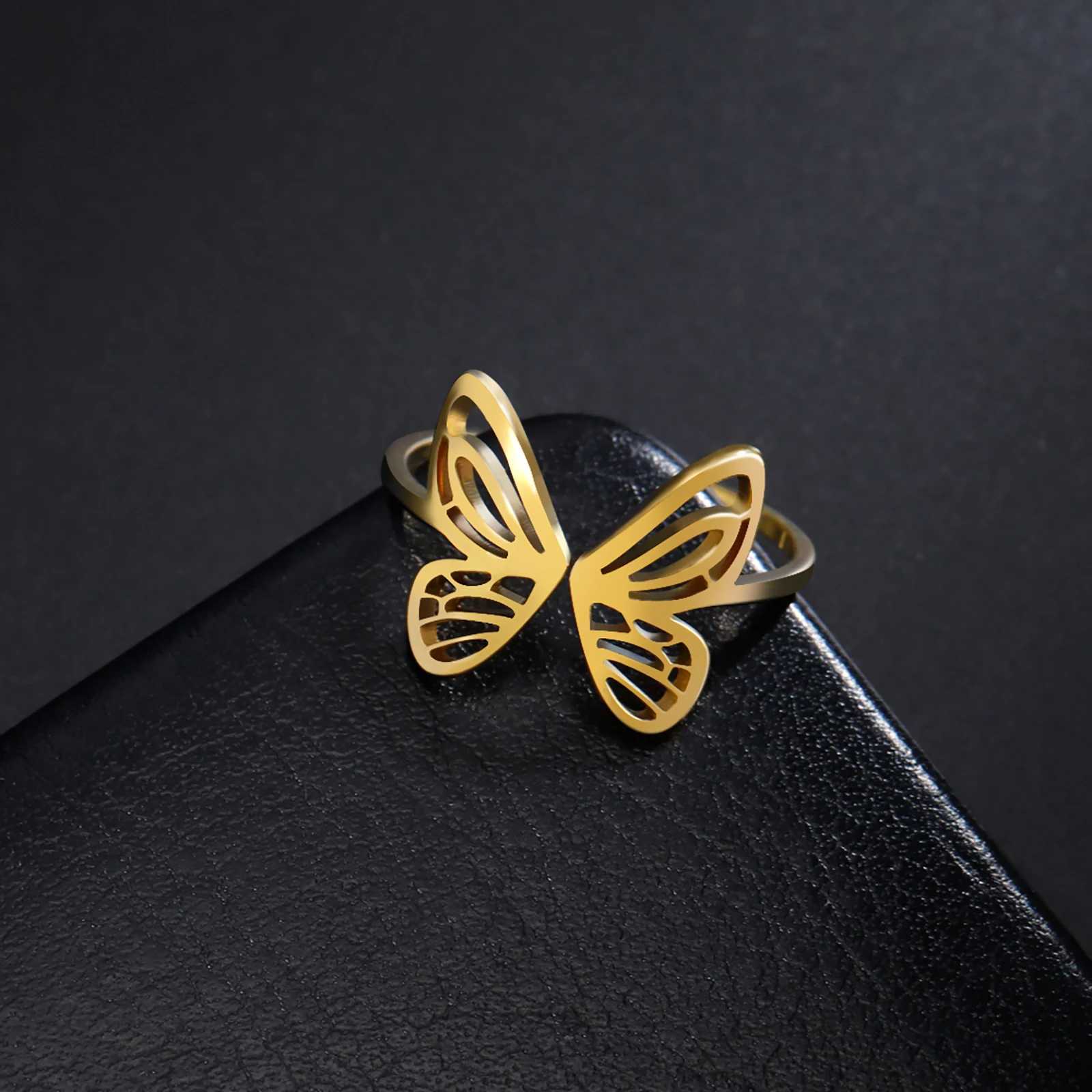 Skyrim Open Butterfly Ring Stainless Steel Gold Womens Fashion Finger Ring Kpop Fashion Wedding Jewelry Gift WholesaleXJ250412