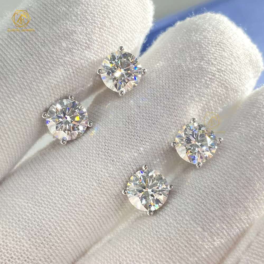 Fashion Jewelry Moissanite Stud Earrings 5mm 6.5mm 8mm 18k Gold 925 Sterling Silver Earrings Screw Back Stud Moissanite Earrings