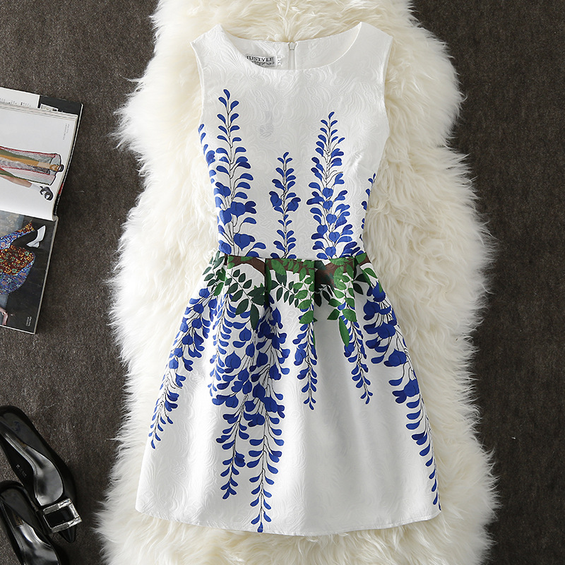 G80 Spring Jacquard Series Women's Fashion Printed Dress Slim Fit Sleeveless