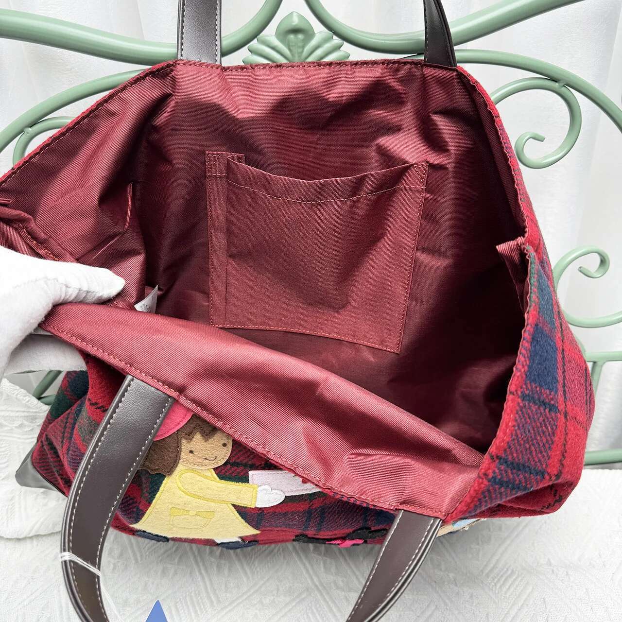 Kawaii Cute Cartoon Ladies Horizontal Checkered Square Denim Embroidery Bag Handbag 576701