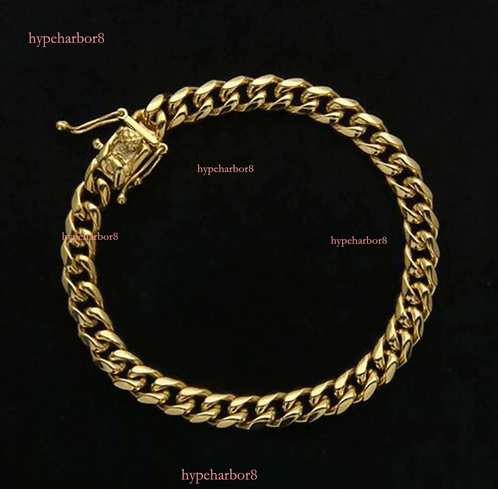Solid Gold Stainless Steel Mens Thick Heavy Miami Cuban k Bracelet 8mm-14mm Bracelets Men Punk Curb Chain Double Safety Clasp