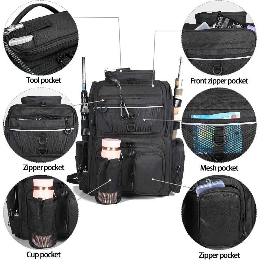 Fishing Tackle Backpack With Rod Holders 40L Large Fishing Backpack Store Fishing Gear for Fishing Camping Hiking Z250411