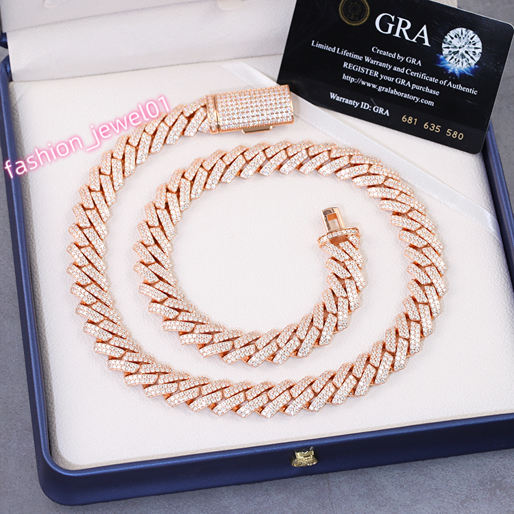 High Quality Hip Hop 15MM Moissanite Cuban Chain Hand Made 925 Sterling Silver Cuban Link Chain Pass Diamond Tester
