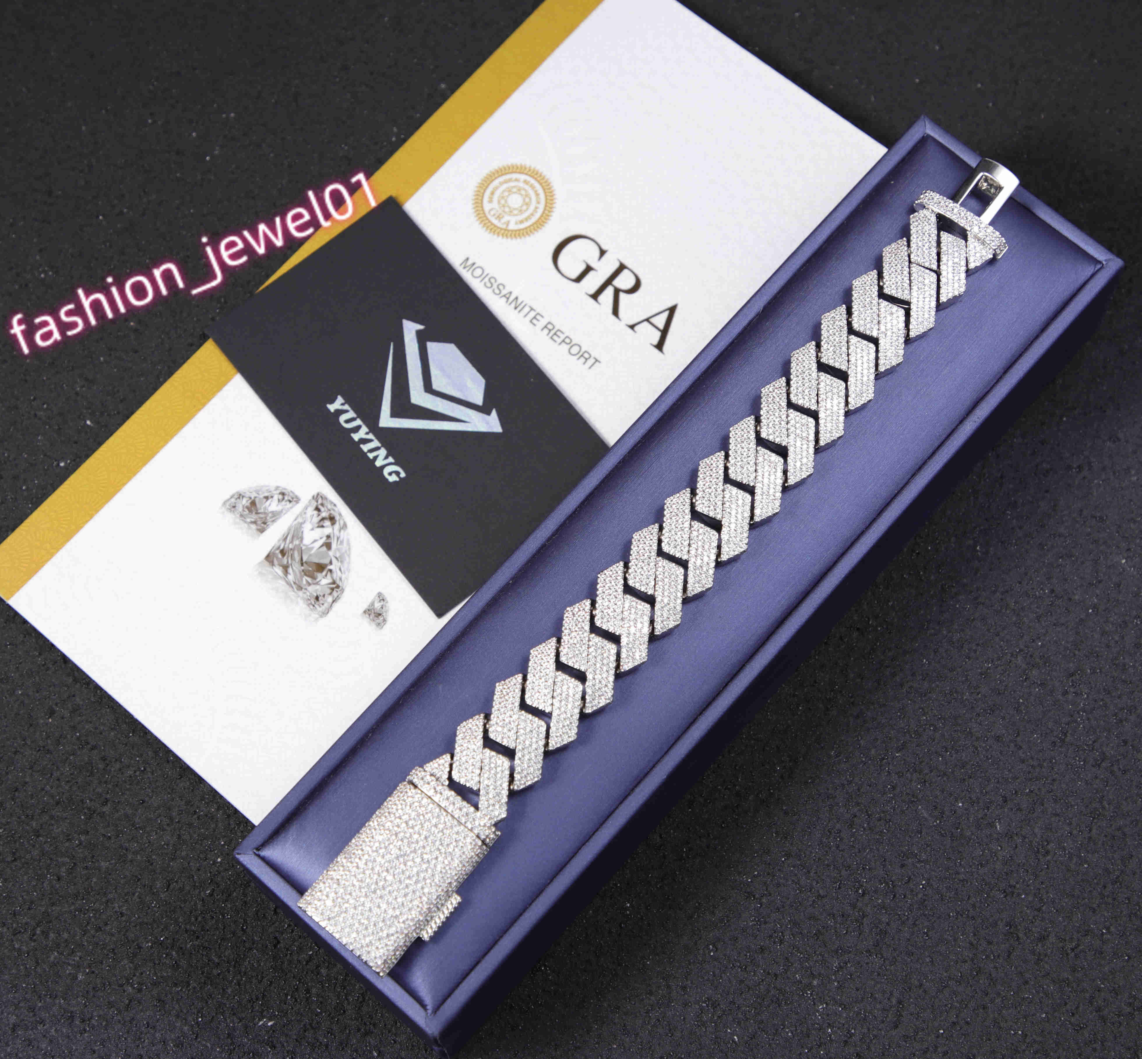 Cuban Bracelet 20mm 4rows Chain S925 Sterling Silver with Iced Out Moissanite Hiphop Necklace Cubna Link Moissanite Bracelet
