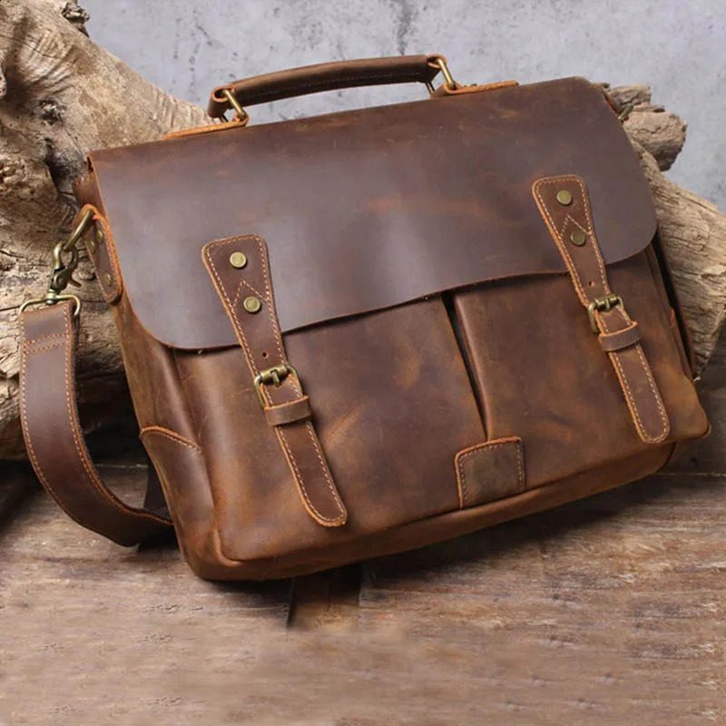 Luufan Mens Briefcase Genuine Leather A4 File Document Handbag Male Soft Cow Leather Laptop Shoulder Bag Business Computer Bag 250407