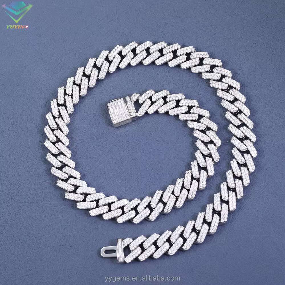 Yy Wholesale Price 13 mm Iced Out Cuban Link Chian Vvs Moissanite Pass Diamond Tester 925 Silver Fine Jewelry Necklaces for Men