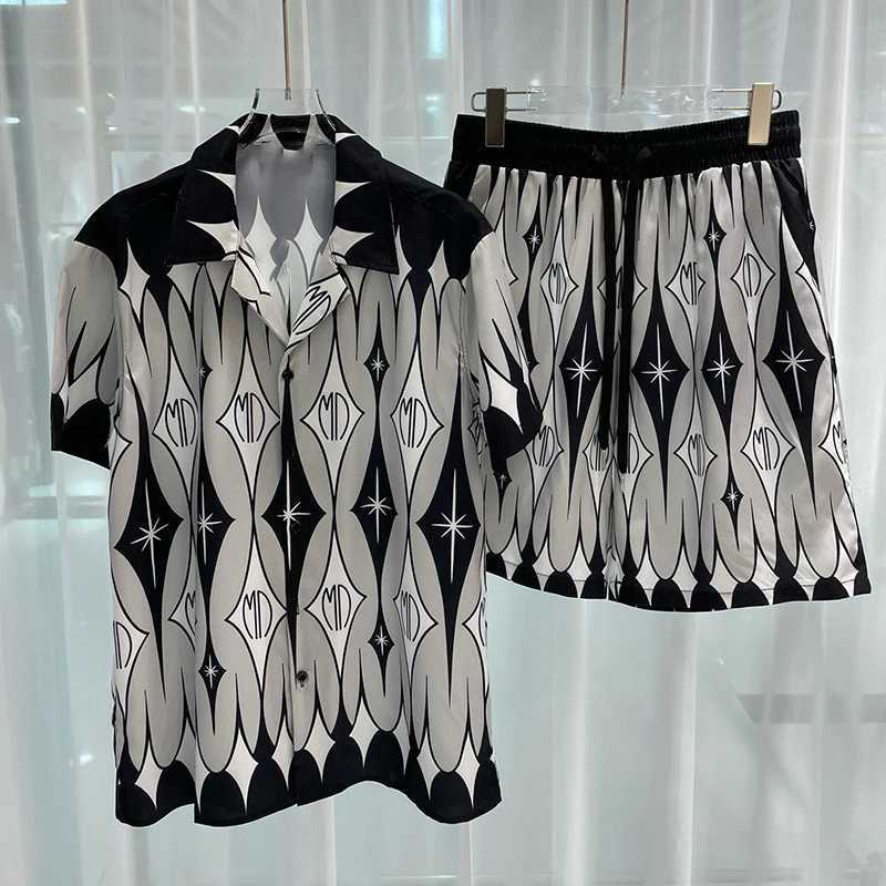 Summer Mens Shirt Set 3D Printed Retro Silver Dragon Pattern Beach Short Sleeve Casual Shirt Oversized Beach Shorts Hawaii SetXJ250412