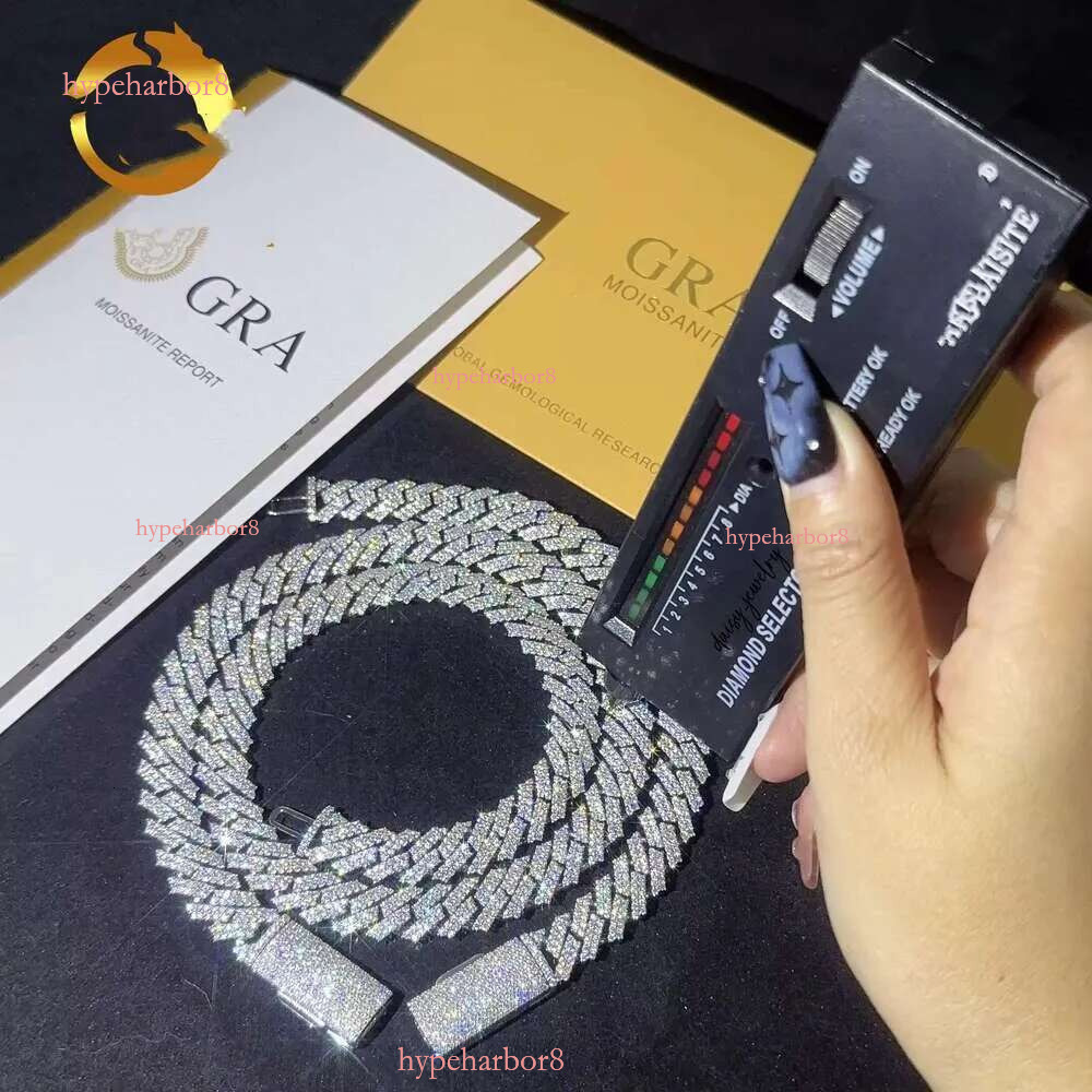 hip hop jewelry cuban k chain necklace designer for men 2 row bg moissanite dia 14MM wide choker iced out chains necklaces prong gold plate rock