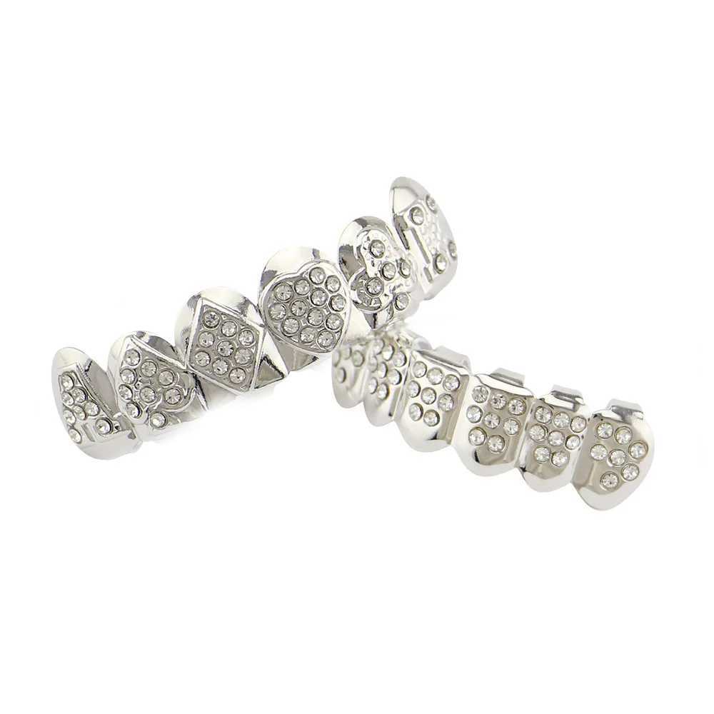 Hip Hop Gold Silver Ice Out CZ Teeth Grillz Top Bottom Mens Punk Jewelry W250412