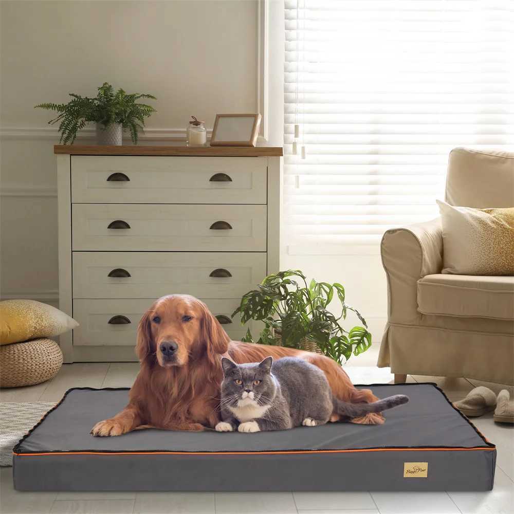 High quality large orthopedic memory foam dog bed waterproof pet dog Flat noodles giant pad orange decoration washable waterproof X250412