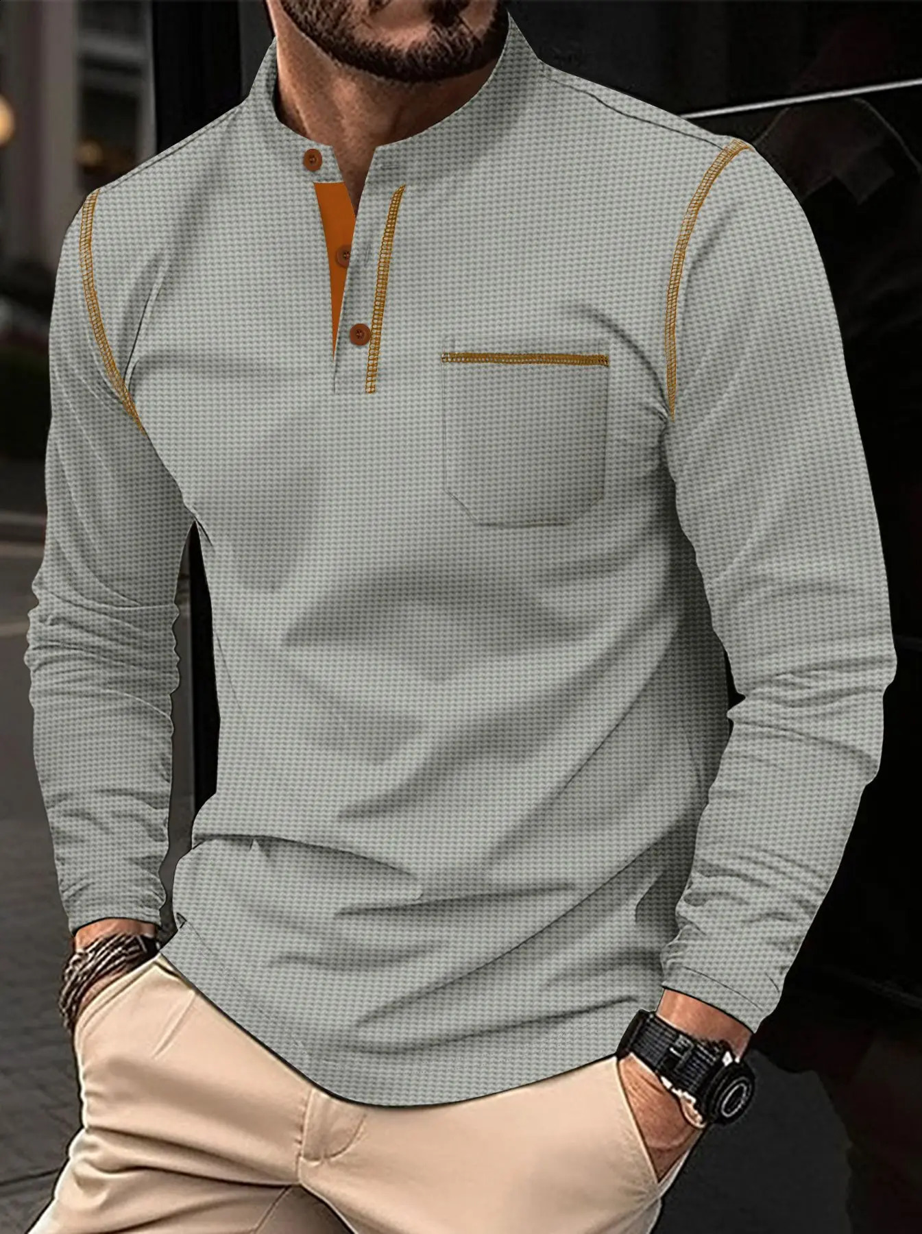 Spring And Fall -Selling Mens Henry Shirts Fabrics - Waffle T-Shirts Men Street Mens Clothing The Perfect Gift For Men 250408