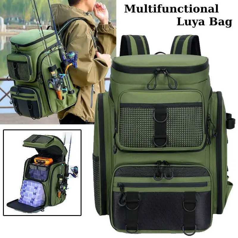 50L Fishing Rucksack with Rod Holders Fish Tackle Lure Organizer Storage Bagpack Outdoor Hunting Weist Bag Large Hiking Backpack Z250411