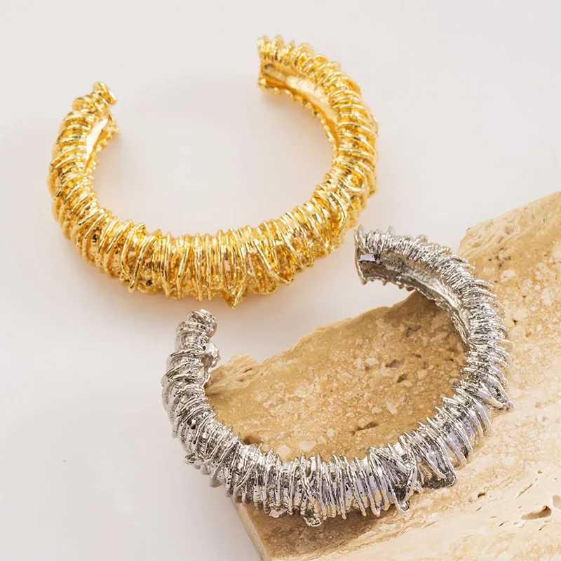 Mewanry Lines Weave Texture Cuff Bracelet For Women Couple New Trendy Creative Hip Hop Heavy Industry Vintage Party Jewelry GiftC250411
