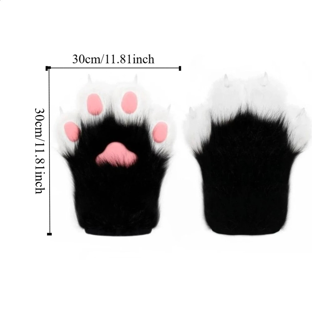 Fashion Cartoon Cosplay Costume Gloves Furry Squeaky Kig Plush Cat Paw Gloves Fursuit Kigurumi Thicken Cat Claw Mittens Party 250408