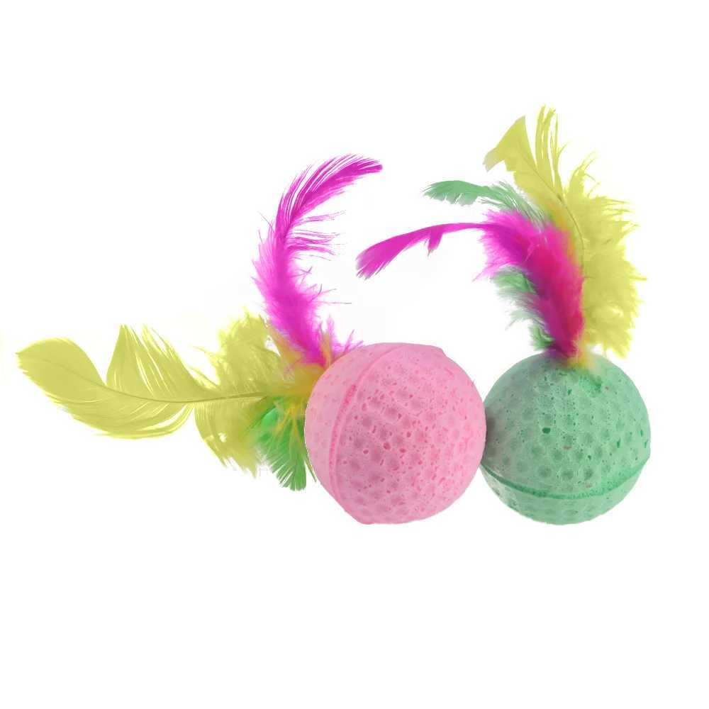 10 latex foam balls with feather interactive balls kitten and pet cat toys Y250412