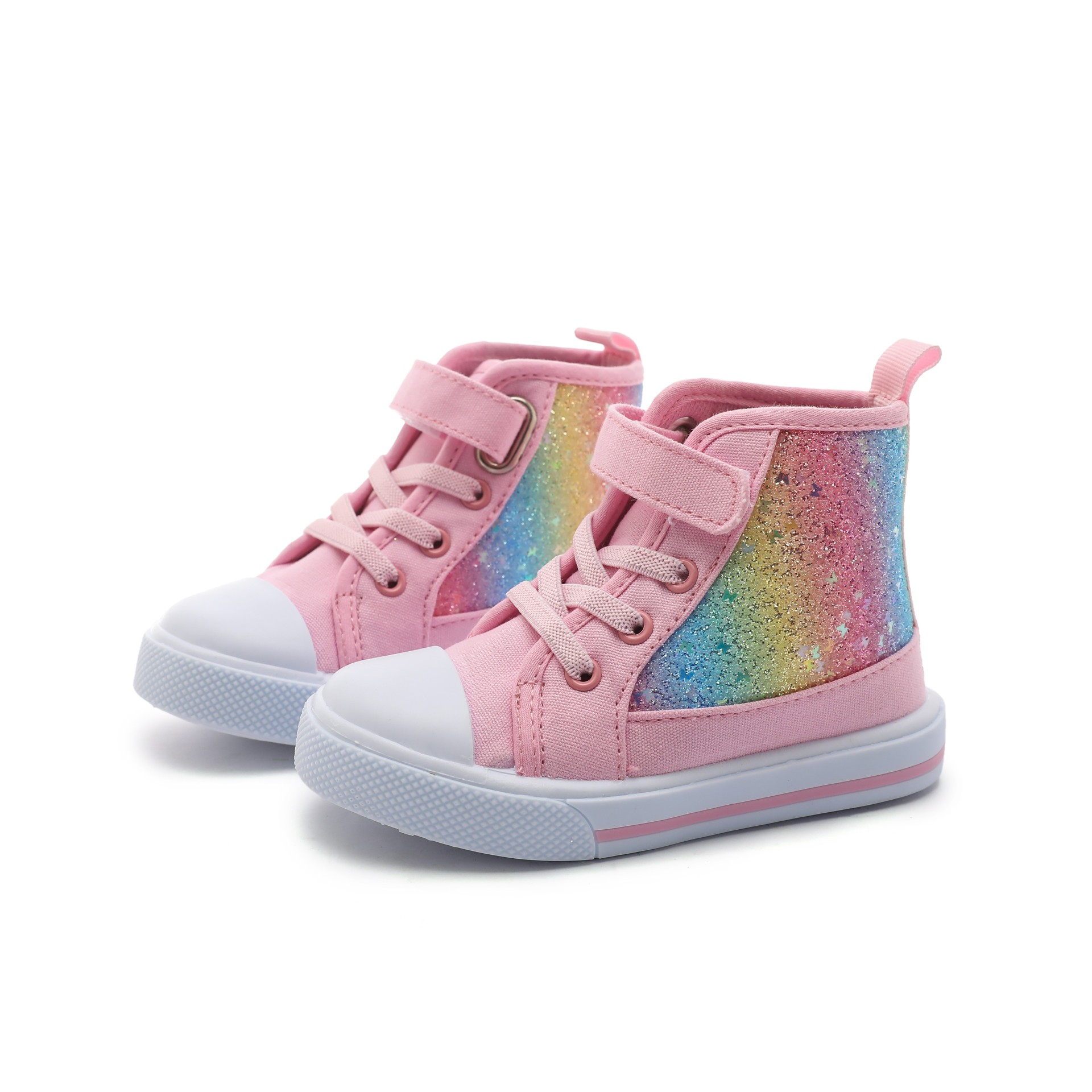 Toddler High Top Canvas Shoe Trendy Girls Shoes Sequin Sneakers Princess Shoe Casual Board Shoes Shiny Kid Shoes Sizes 21 - 27 K0236