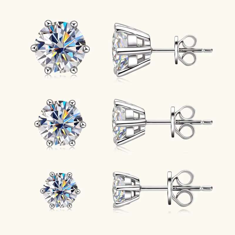 Moissanite 0.5CT 1CT 2CT 3CT Gold Plated 925 Sterling Silver Vvs Moissanite Stud Earrings With Gra Certificate