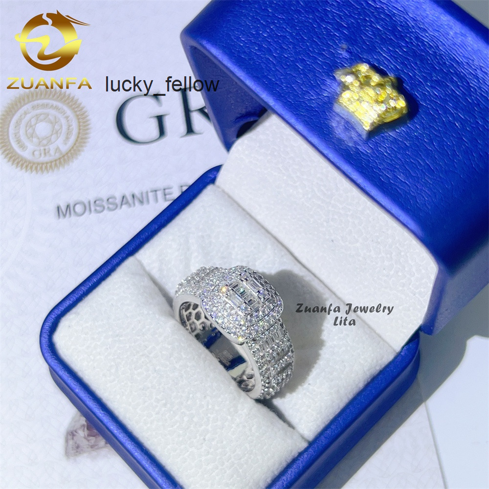 Bling Fashion Iced Out Wedding baguette Vvs Moissanite 925 Sterling Silver Men Diamond Ring