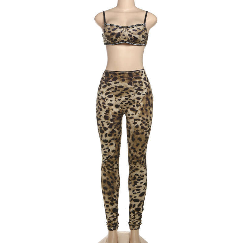 Women's Wear Spring New Women's Spicy Girl Leopard Pattern Sexy High Waist Tight Pants Two Piece Set