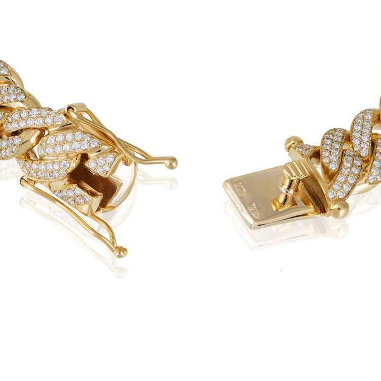 Yu Ying Hip Hop Jewelry 10MM Wide 2Rows 925 Silver Plated Gold Pass Diamond Tester Moissanite Diamond Cuban Chain Bracelet