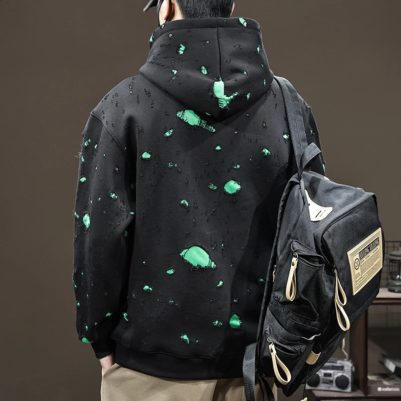 Broken Hole Mens Hoodie Autumn/Winter High end Fashion Loose and Loose Casual Hoodie 250411