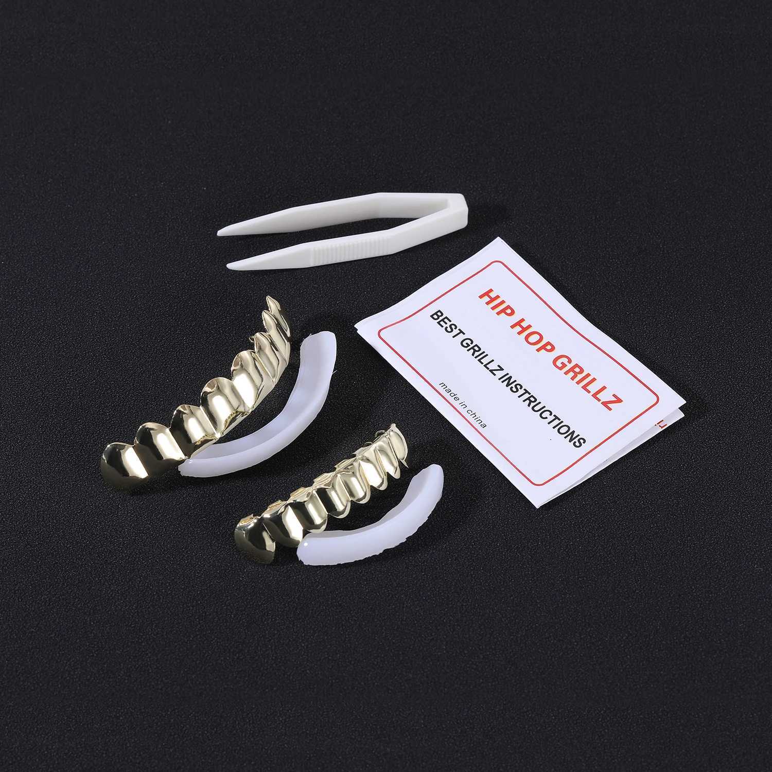 ZS hip-hop rapper dental Grilz 18K gold-plated cross Grilz zircon dental clip jewelry high polished dental cap top and bottom W250412