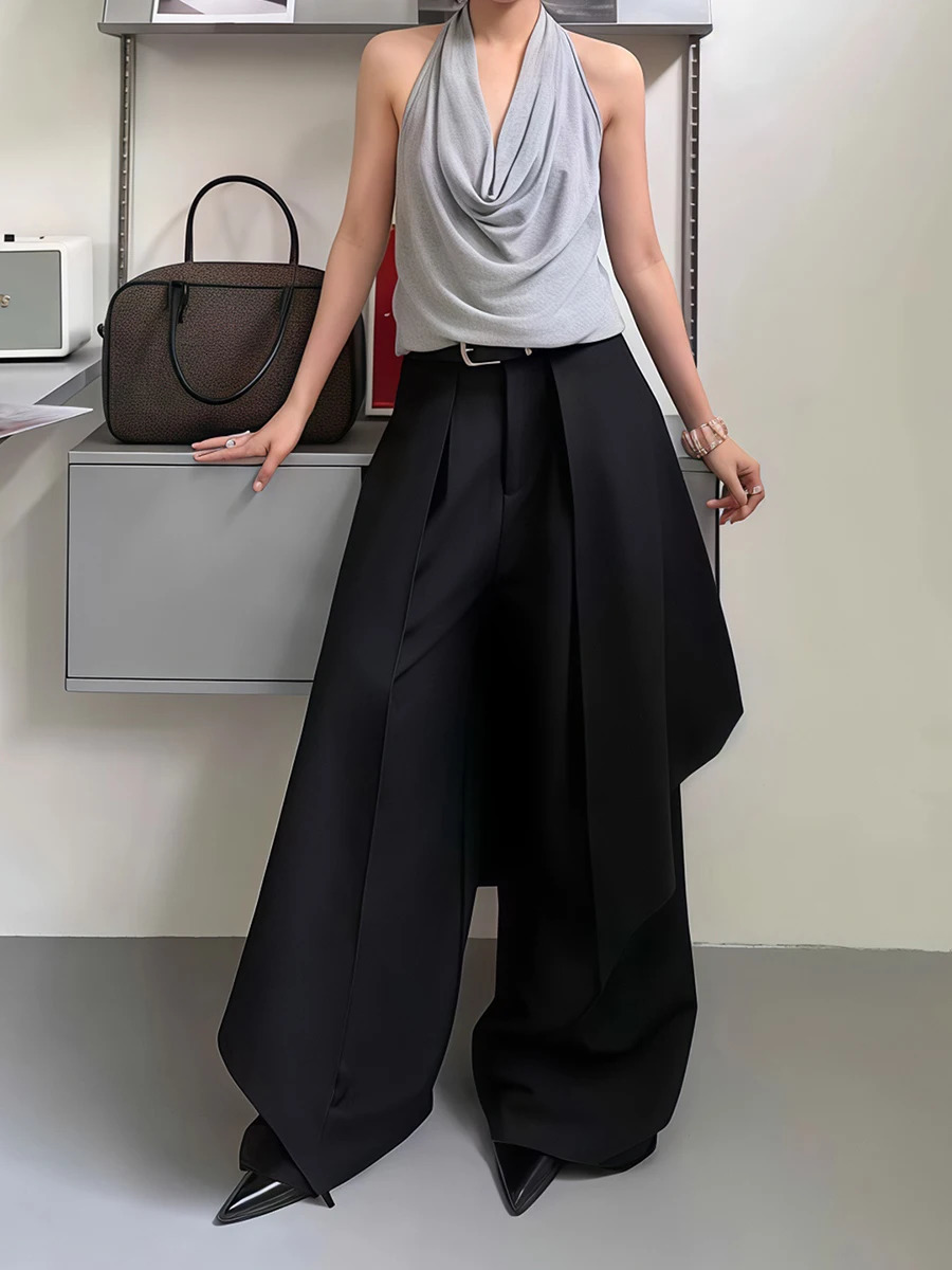 RORORIRI Women Pants Work Trousers Black Wide Leg Suit Long Casual Office Trouser High Waist Irregular Pantalones Mujer Z260314