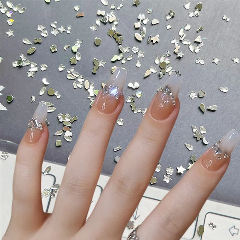 Acrylic flat back diamond mixed shape flash DIY nail handmade accessories 100 pieces mini nail art rhinestone crystal 250407