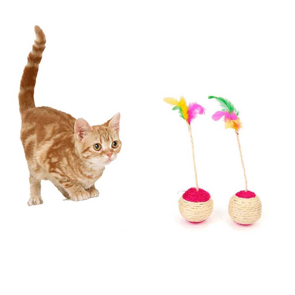 1 pet cat toy colored feather felt ball frosted claw interactive game ball cat toy sisal sand table ball Y250412