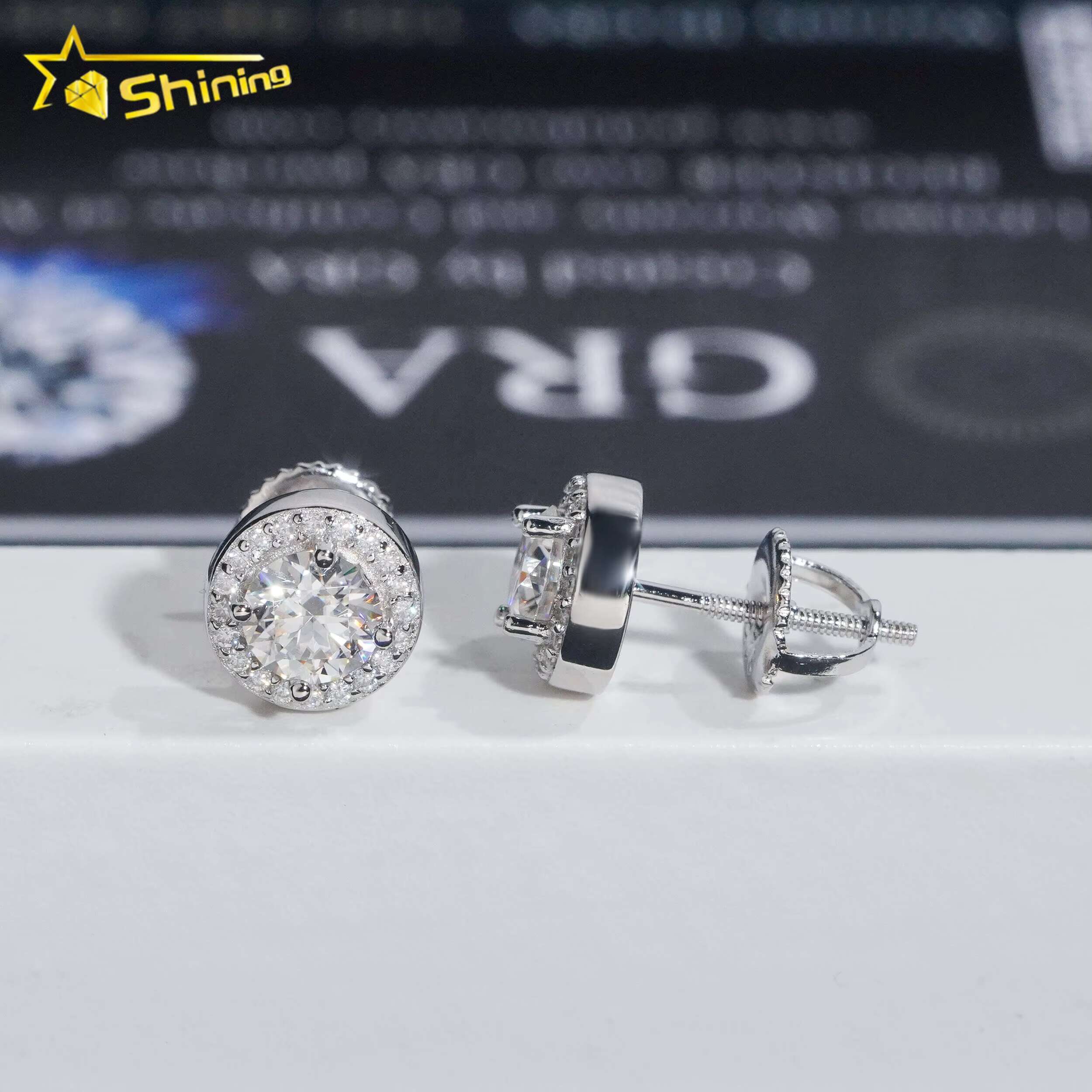 Fine Jewelry 925 Sterling Silver Iced Out Hip Hop Jewelry Diamond Stud VVS Moissanite Earrings