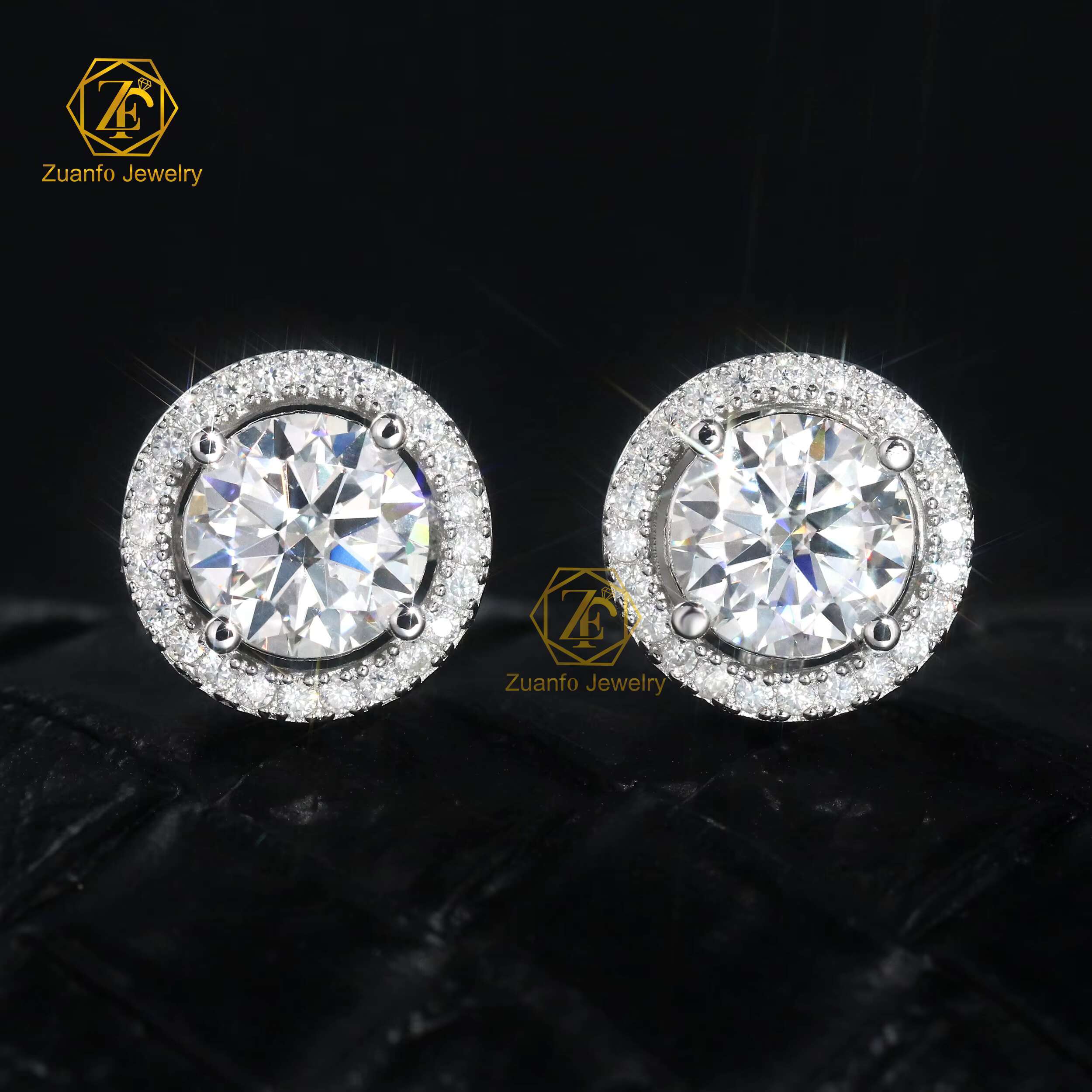 2025 Trendy Design Rhodium Plated Hiphop Moissanite Earrings Round Brilliant D VVS1 925 Silver Ice Out Diamond Earrings