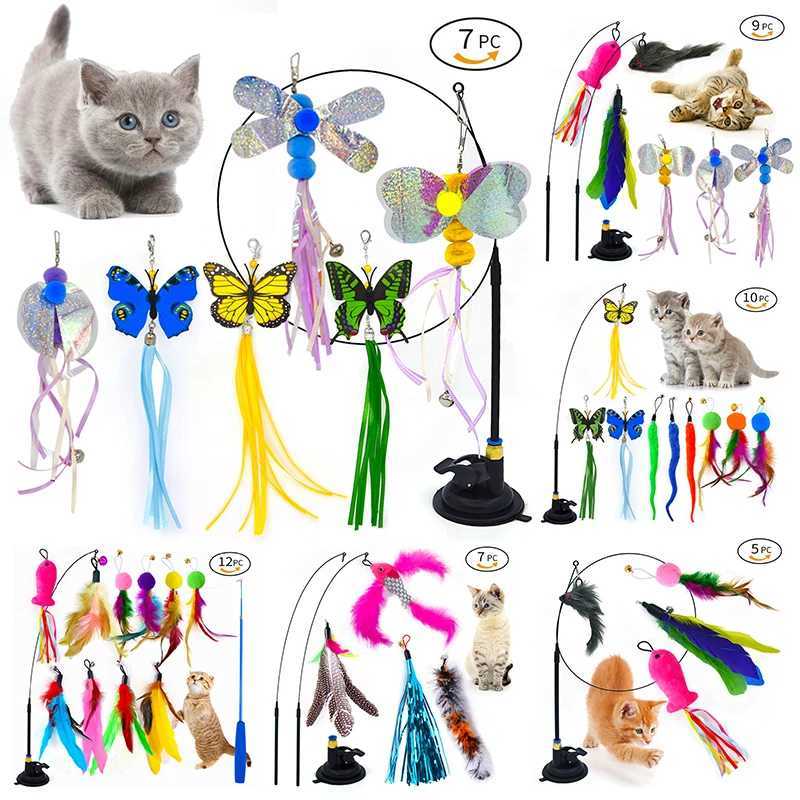 Interactive Cat Toy Handheld Cat Stick Playing with Kittens Teasing Stick Toy Temptation Cup Bird/Feather Cat Stick Toy Set Y250412