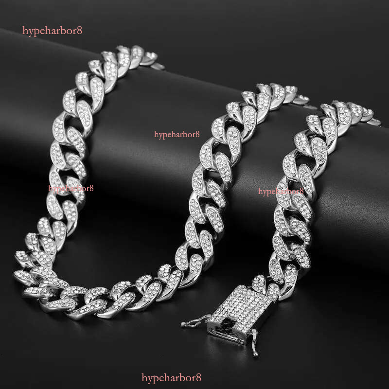 Chains 20mm Miami Prong Cuban Chain k Sier Color Necklaces 2 Row Full Iced Out Rhies Bracelet Set For Mens Hip Hop