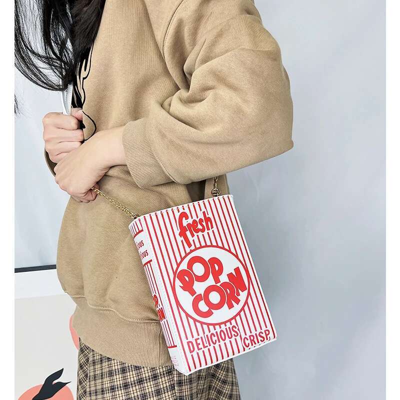 Popcorn Red Stripe Design Chain Shoulder Crossbody For Women Fashion Girl's Purses And Handbags Novelty Clutch Bag Pu Leathe