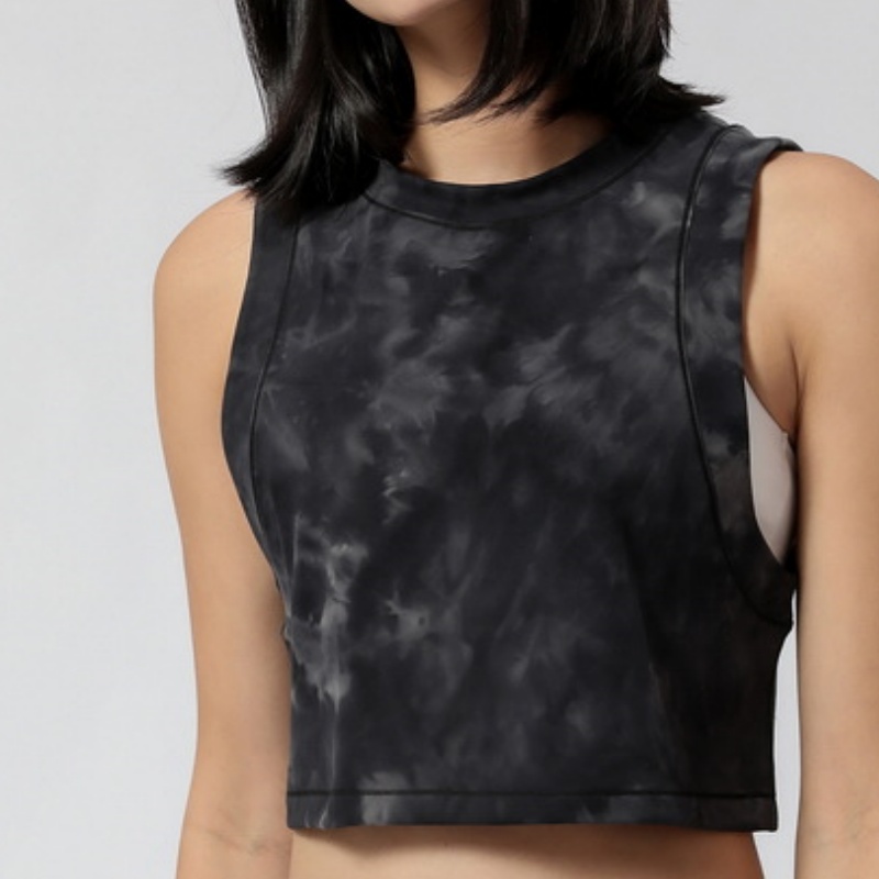 New Tie Dye Print Loose Fit Sports Vest Women Summer Yoga Vest Short Style Belly Exposing Running Fitness T-Shirt Pads Not Included
