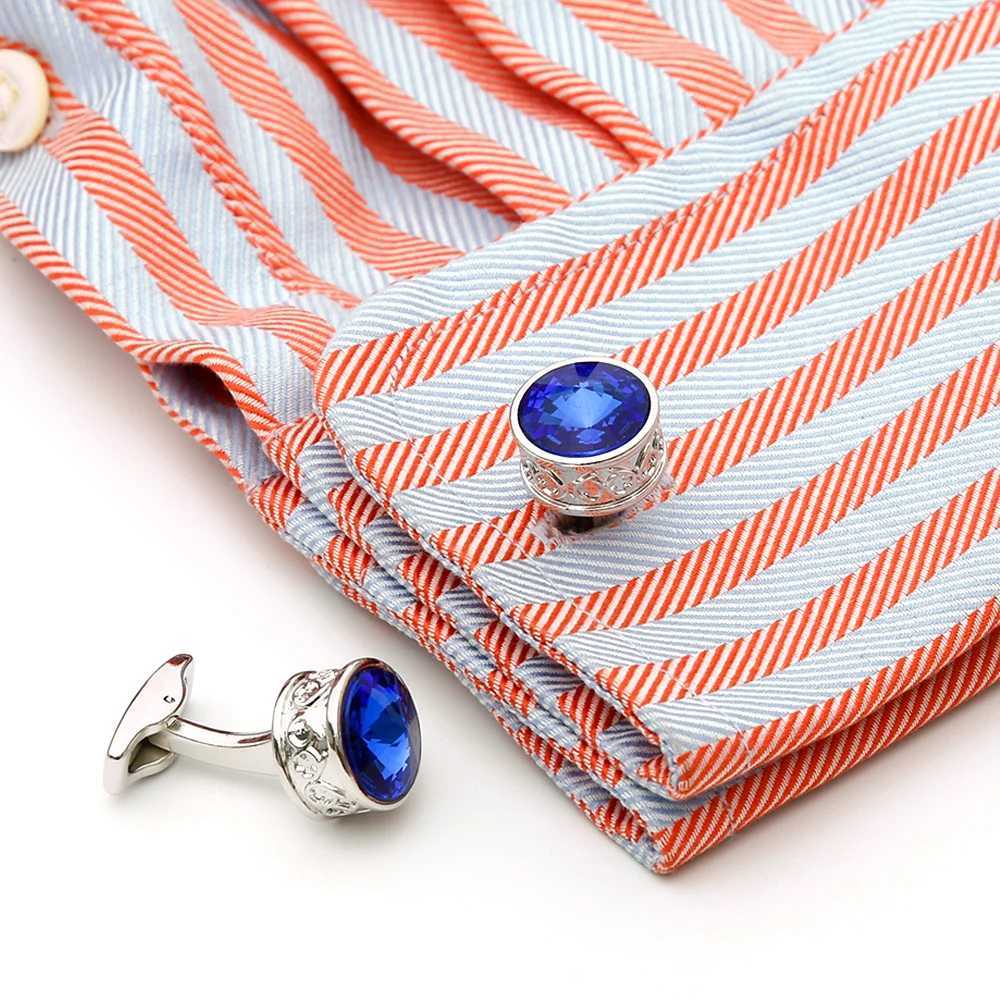 Mens cufflinks TOMYE XK22S062 personalized luxury blue crystal round silver formal cufflinks wedding gift buttons jewelryT250412