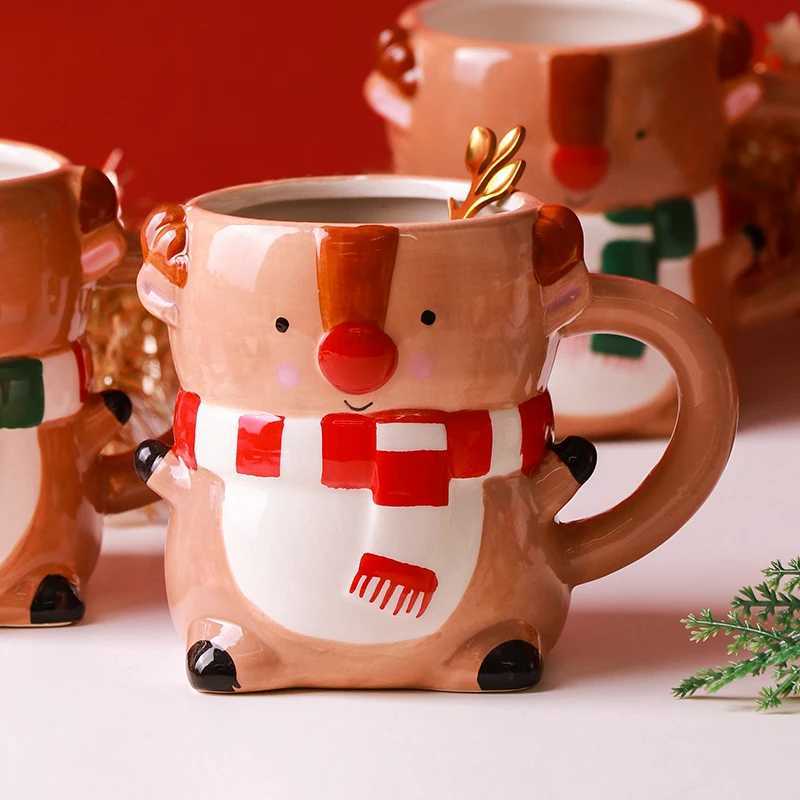 Christmas Christmas Ceramic Mug Cute Cartoon Animal Embossment Novelty Design Eco-friendly Water Cup For Tea Coffee Festive Gift Y251112