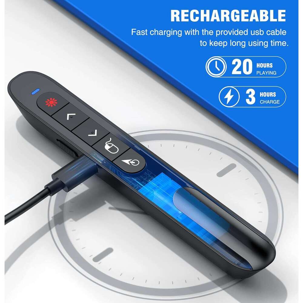 DINOSTRIKE Wireless Presenter Remote with Air Mouse Control, Rechargeable USB Presentation PPT Pointer RF 2.4GZ PowerPoint Clicker Slide Advancer for 